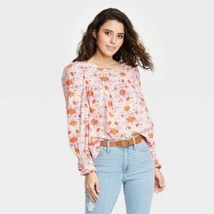 Universal Thread Floral Blouse - Pink and Orange